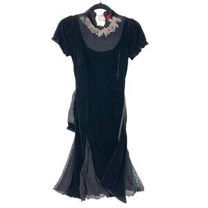 Pretty Rose Velvet Feather Asymmetrical  Dress